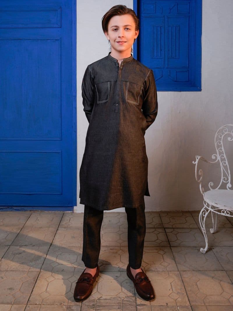 Grey Blended Kurta Trouser thumbnail
