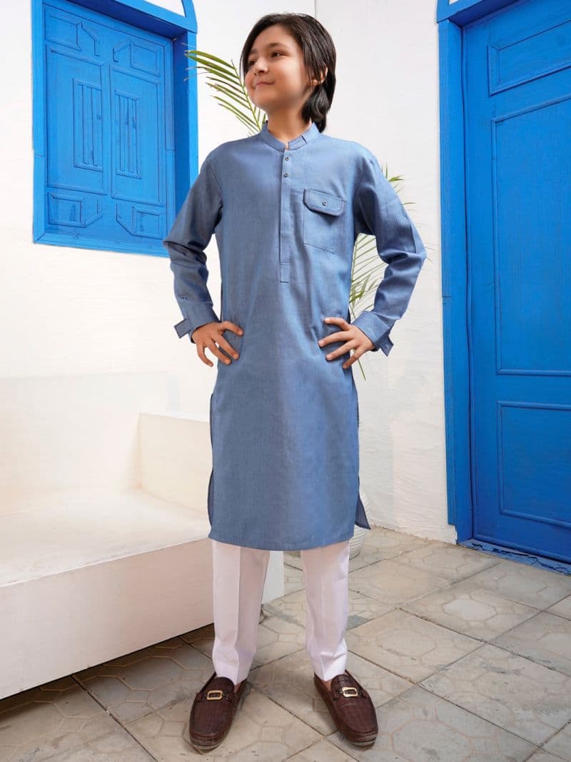Denim Blue Blended Kurta Trouser thumbnail