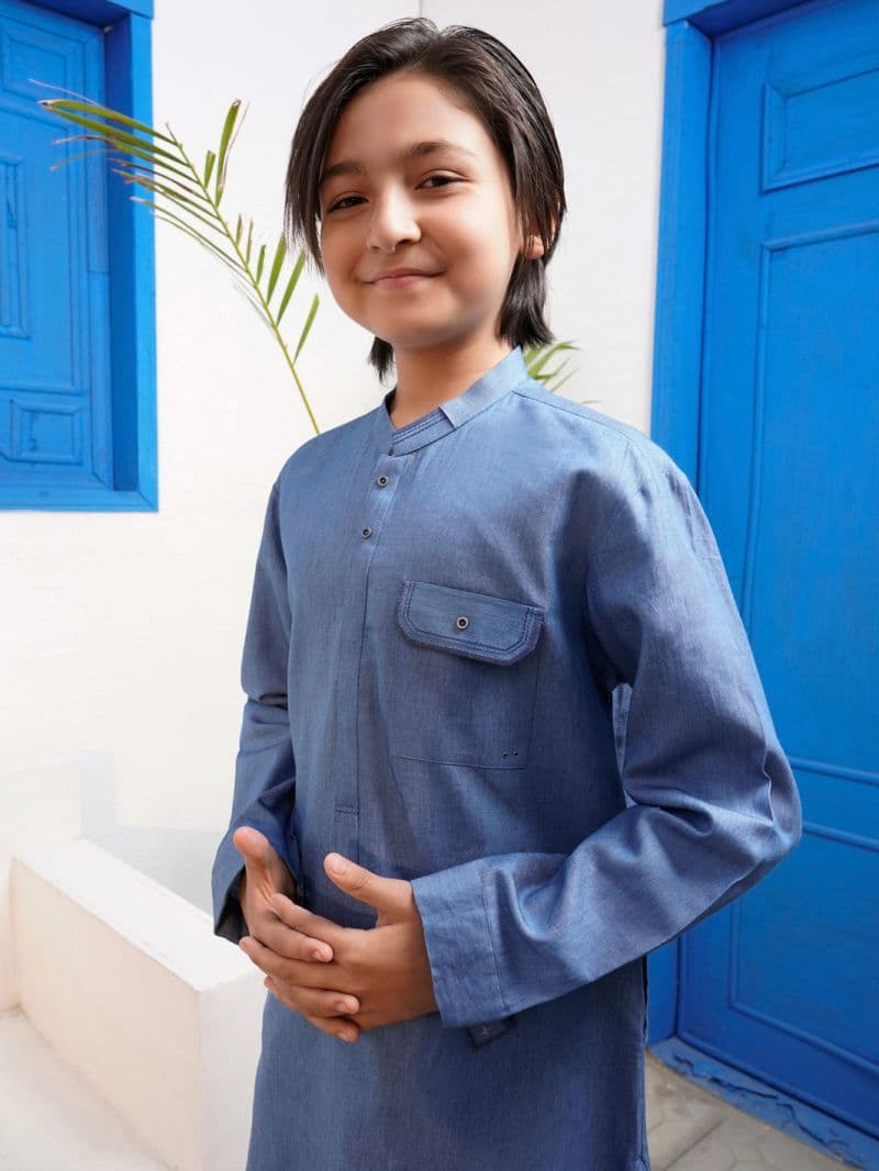 Denim Blue Blended Kurta Trouser thumbnail