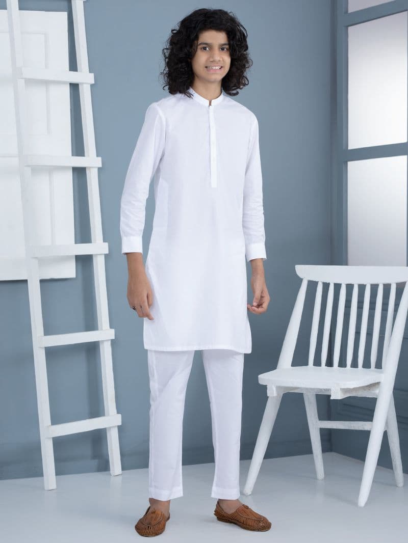 White Cotton Kurta Trouser thumbnail