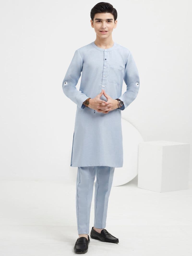 Light Blue Blended Kurta Trouser thumbnail