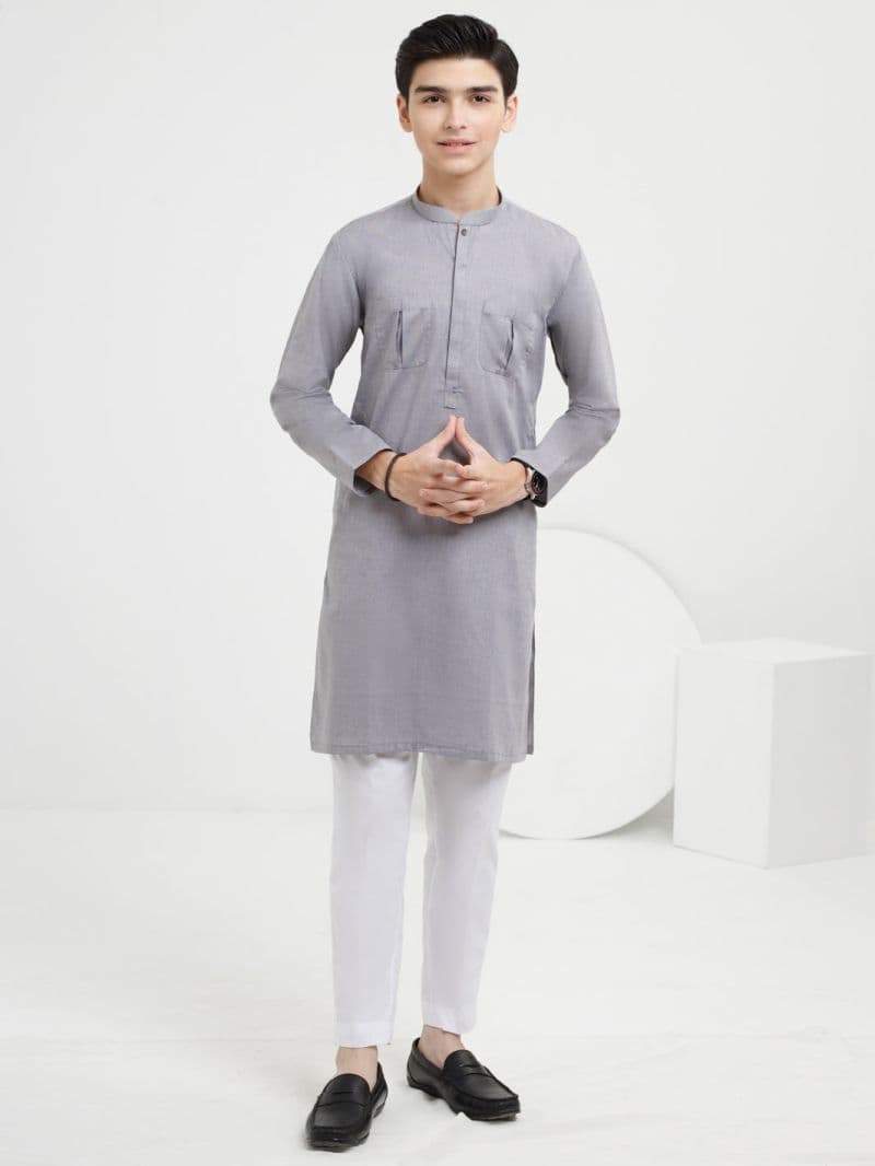 Light Grey Cotton Kurta thumbnail