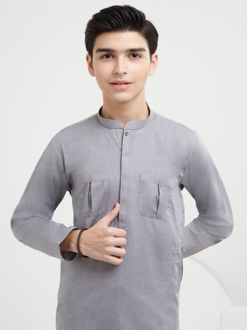 Light Grey Cotton Kurta thumbnail