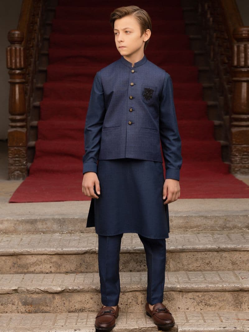 Dark Blue Blended Boy Waistcoat thumbnail