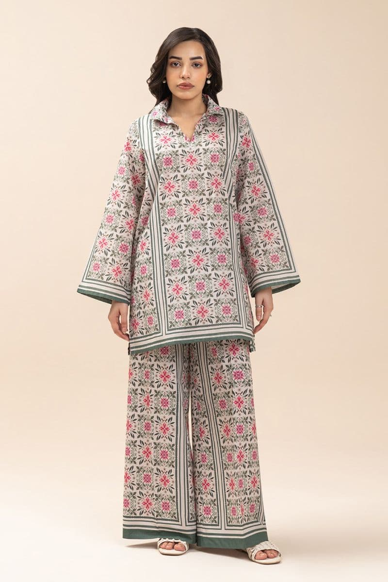 2 PIECE PRINTED LAWN SUIT-OLIVINE MOSAIC (UNSTITCHED) thumbnail