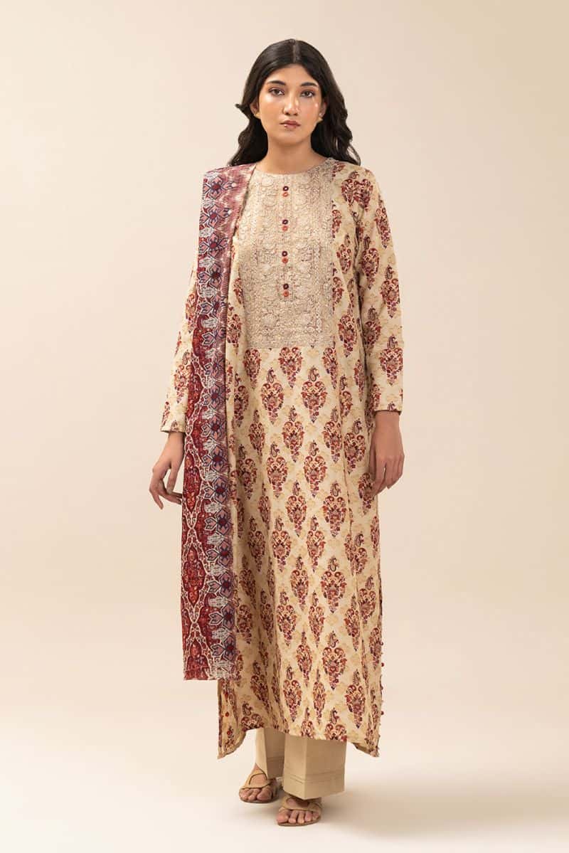 3 PIECE EMBROIDERED REVERSE JACQUARD SUIT-REGAL UMBER (UNSTITCHED) - alternate view