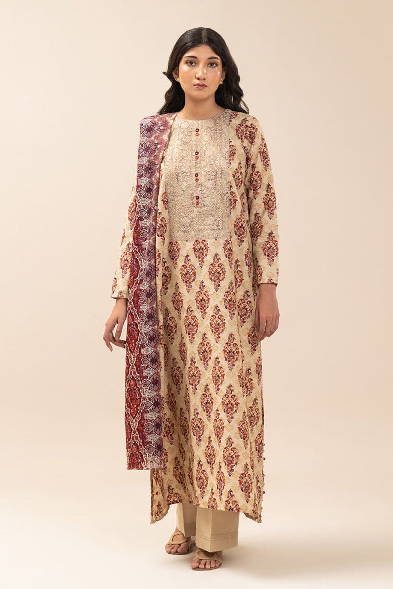 3 PIECE EMBROIDERED REVERSE JACQUARD SUIT-REGAL UMBER (UNSTITCHED) thumbnail