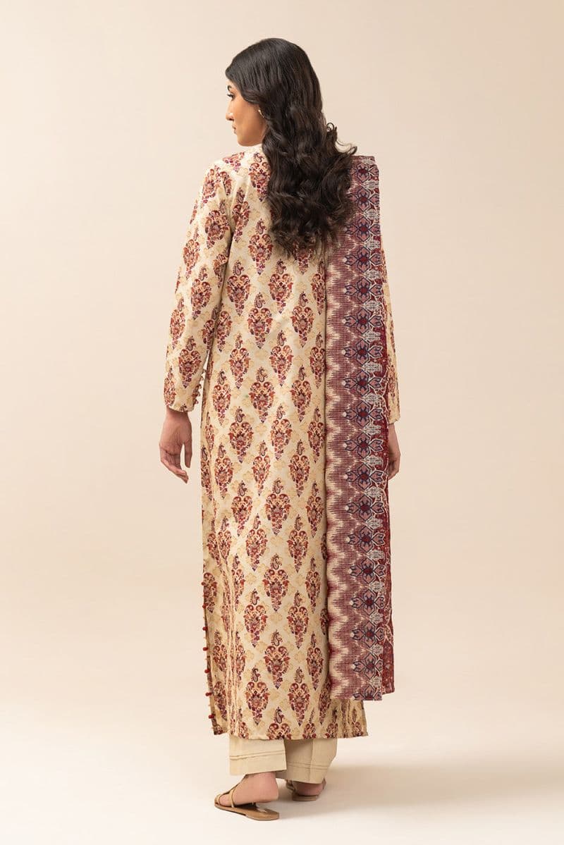 3 PIECE EMBROIDERED REVERSE JACQUARD SUIT-REGAL UMBER (UNSTITCHED) thumbnail