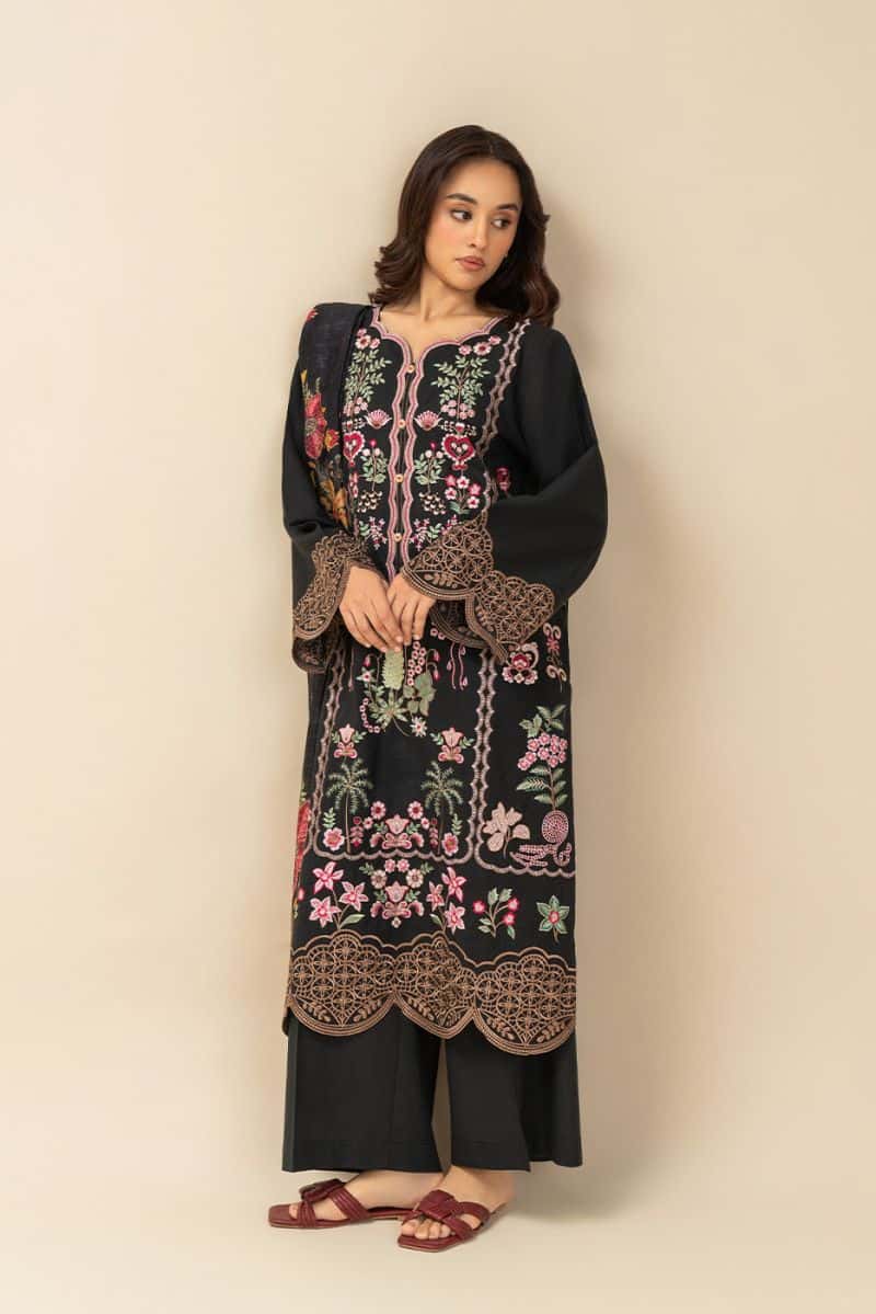 3 PIECE EMBROIDERED TWO WAY SLUB SUIT (PRET)