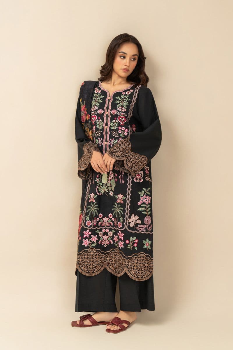 3 PIECE EMBROIDERED TWO WAY SLUB SUIT (PRET) thumbnail