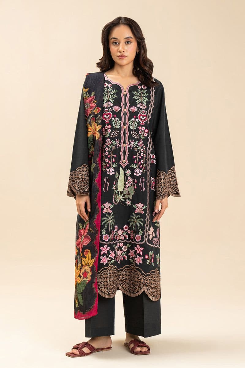 3 PIECE EMBROIDERED TWO WAY SLUB SUIT (PRET) thumbnail