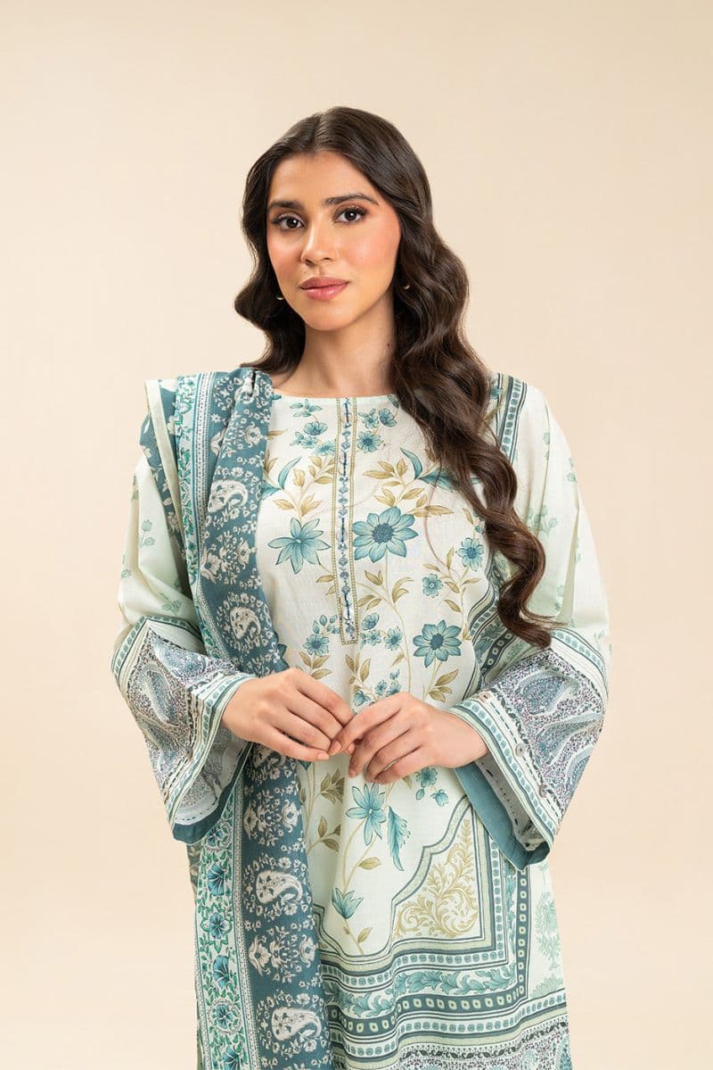 3 PIECE PRINTED LAWN SUIT-IVORY MEADOW (UNSTITCHED) thumbnail