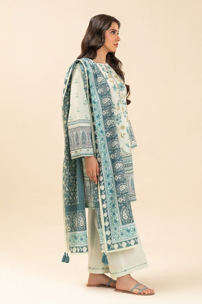 3 PIECE PRINTED LAWN SUIT-IVORY MEADOW (UNSTITCHED) thumbnail