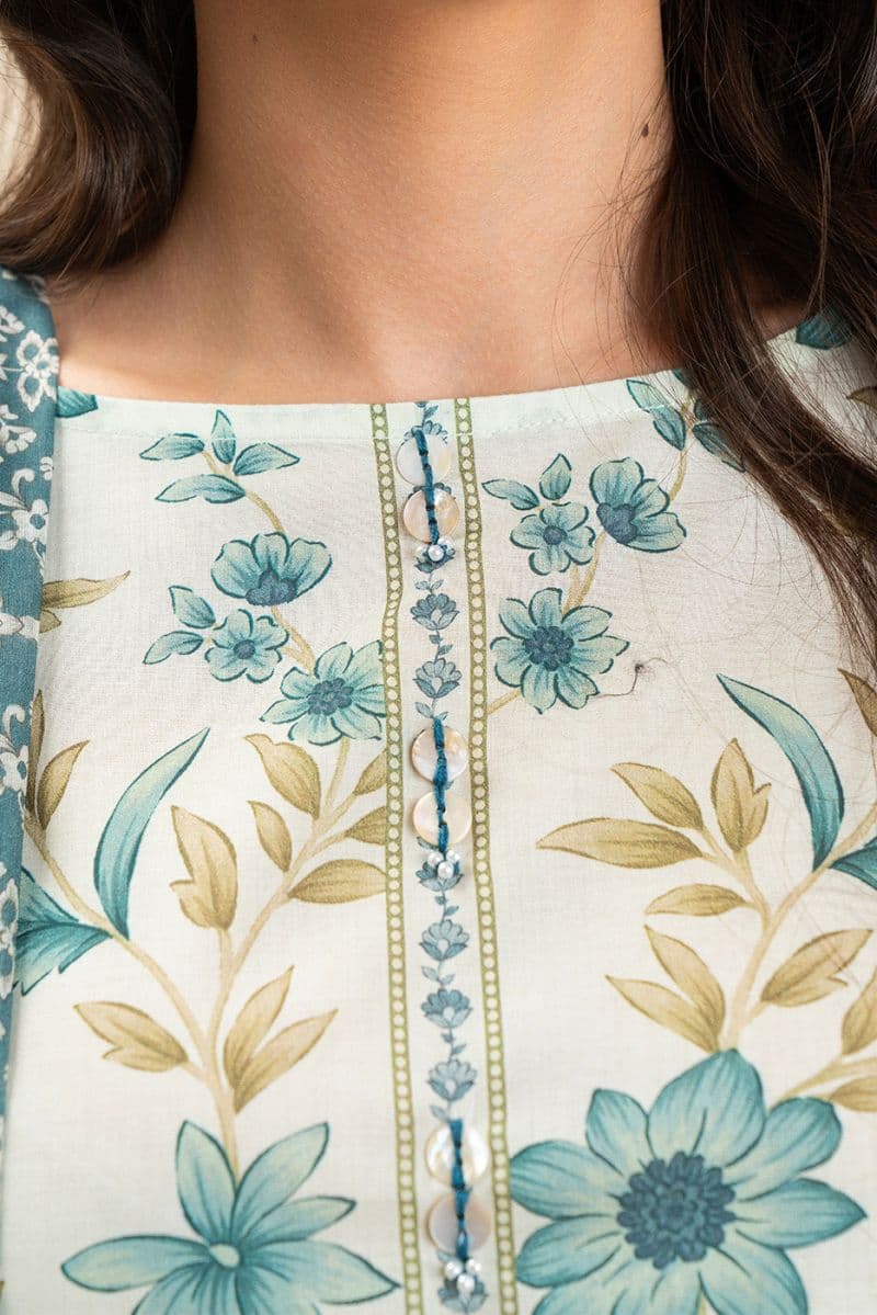 3 PIECE PRINTED LAWN SUIT-IVORY MEADOW (UNSTITCHED) thumbnail