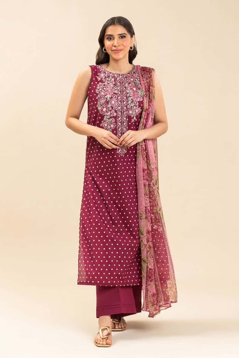 3 PIECE EMBROIDERED LAWN SUIT-BERRY BLUSH (UNSTITCHED) - alternate view
