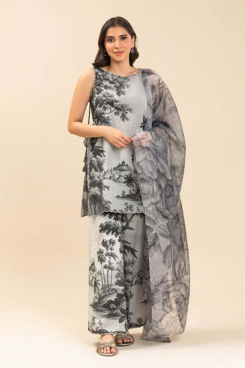3 PIECE PRINTED LAWN SUIT-EBONY MEADOWS (UNSTITCHED) - alternate view