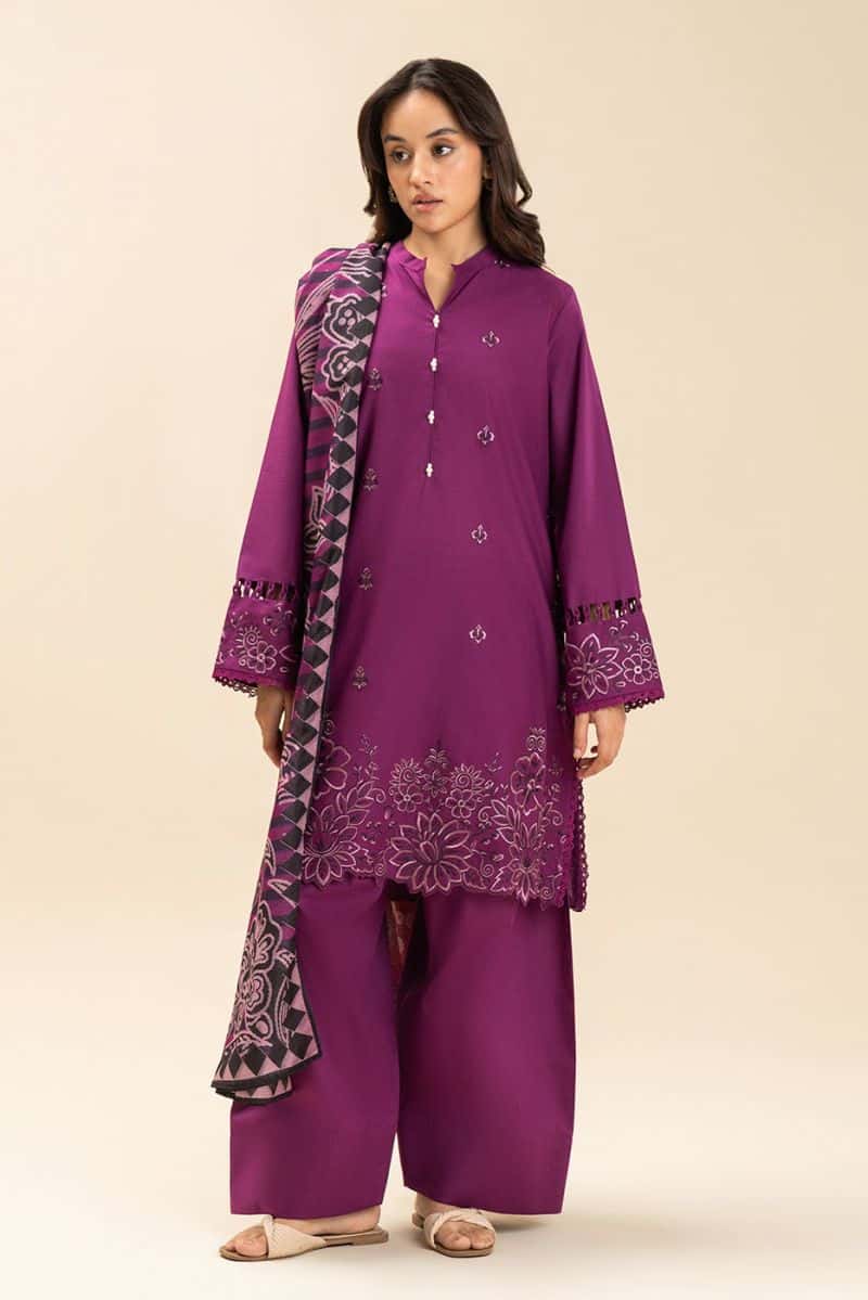 3 PIECE EMBROIDERED LAWN SUIT-FUSCHIA FUZZ (UNSTITCHED) - alternate view