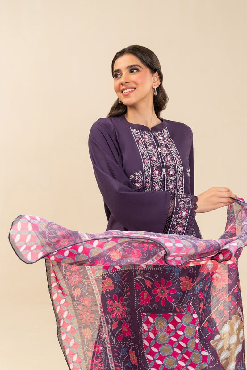 3 PIECE EMBROIDERED LAWN SUIT-IMPERIAL PLUM (UNSTITCHED) thumbnail