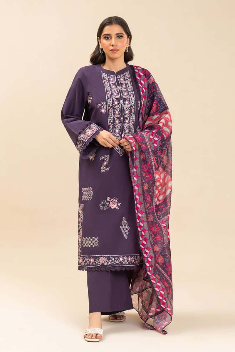 3 PIECE EMBROIDERED LAWN SUIT-IMPERIAL PLUM (UNSTITCHED) - alternate view