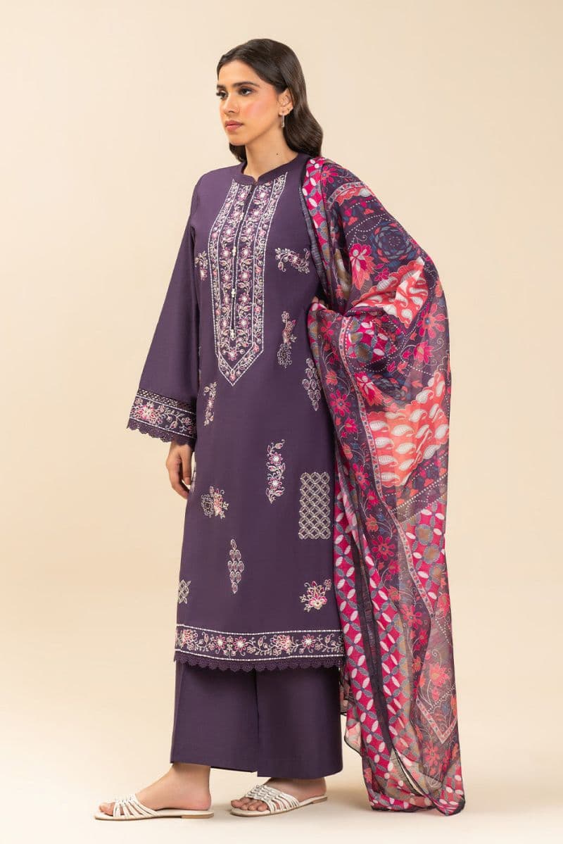 3 PIECE EMBROIDERED LAWN SUIT-IMPERIAL PLUM (UNSTITCHED) thumbnail