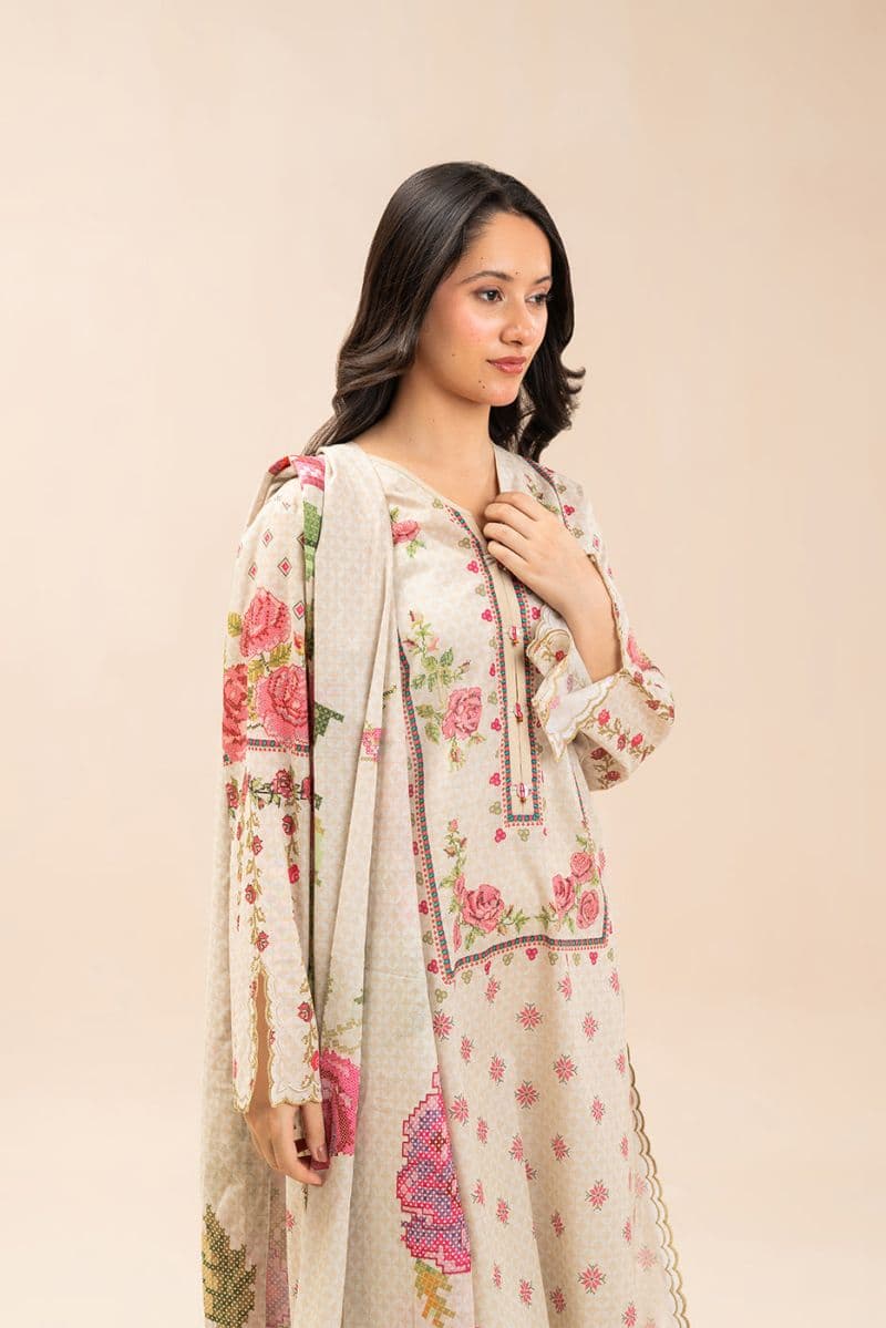3 PIECE PRINTED LAWN SUIT-DUNE MIST (UNSTITCHED) thumbnail