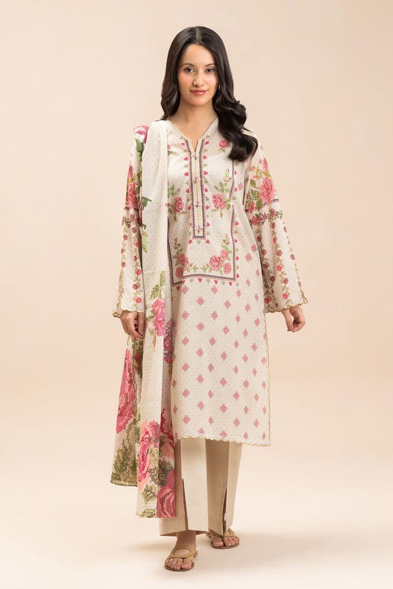 3 PIECE PRINTED LAWN SUIT-DUNE MIST (UNSTITCHED) thumbnail