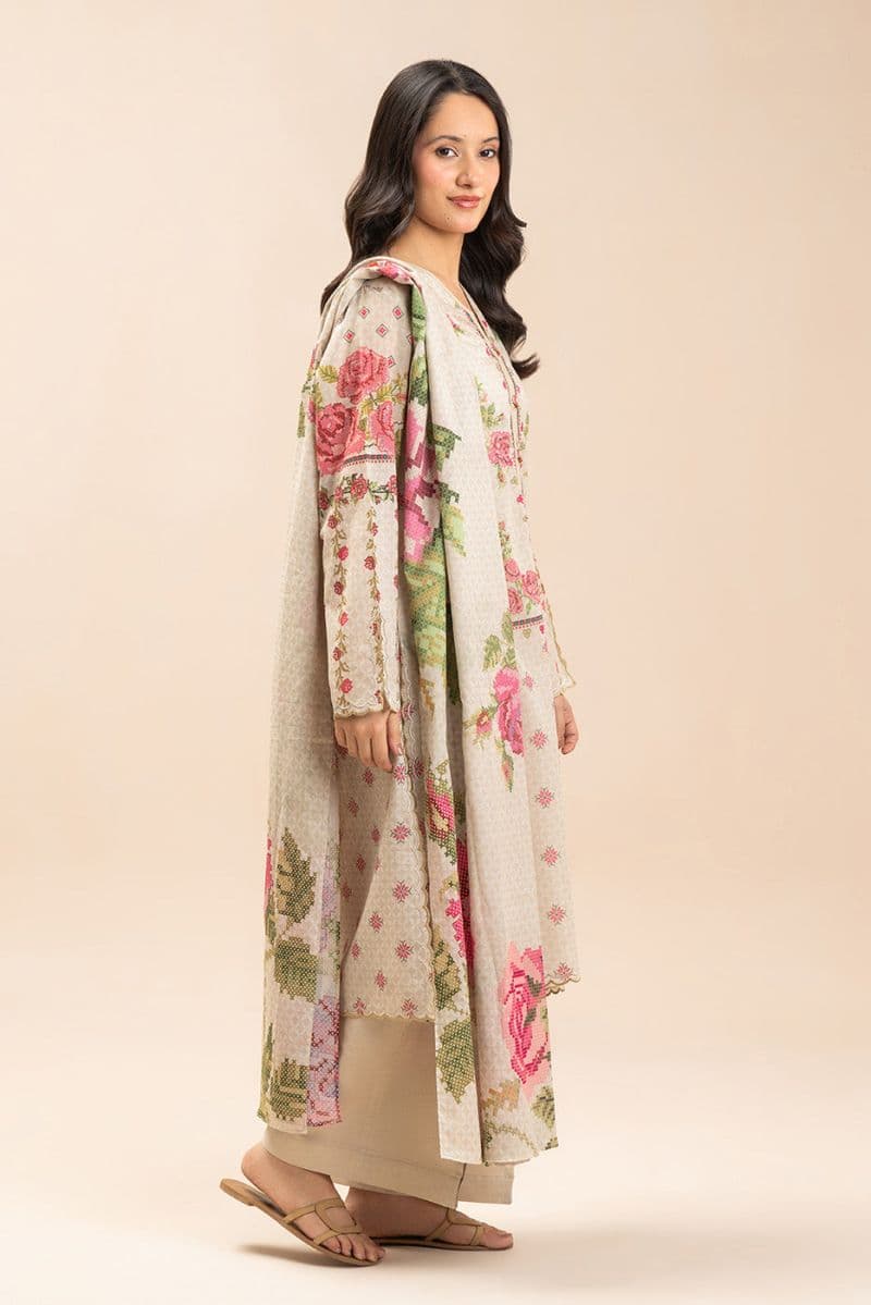 3 PIECE PRINTED LAWN SUIT-DUNE MIST (UNSTITCHED) thumbnail