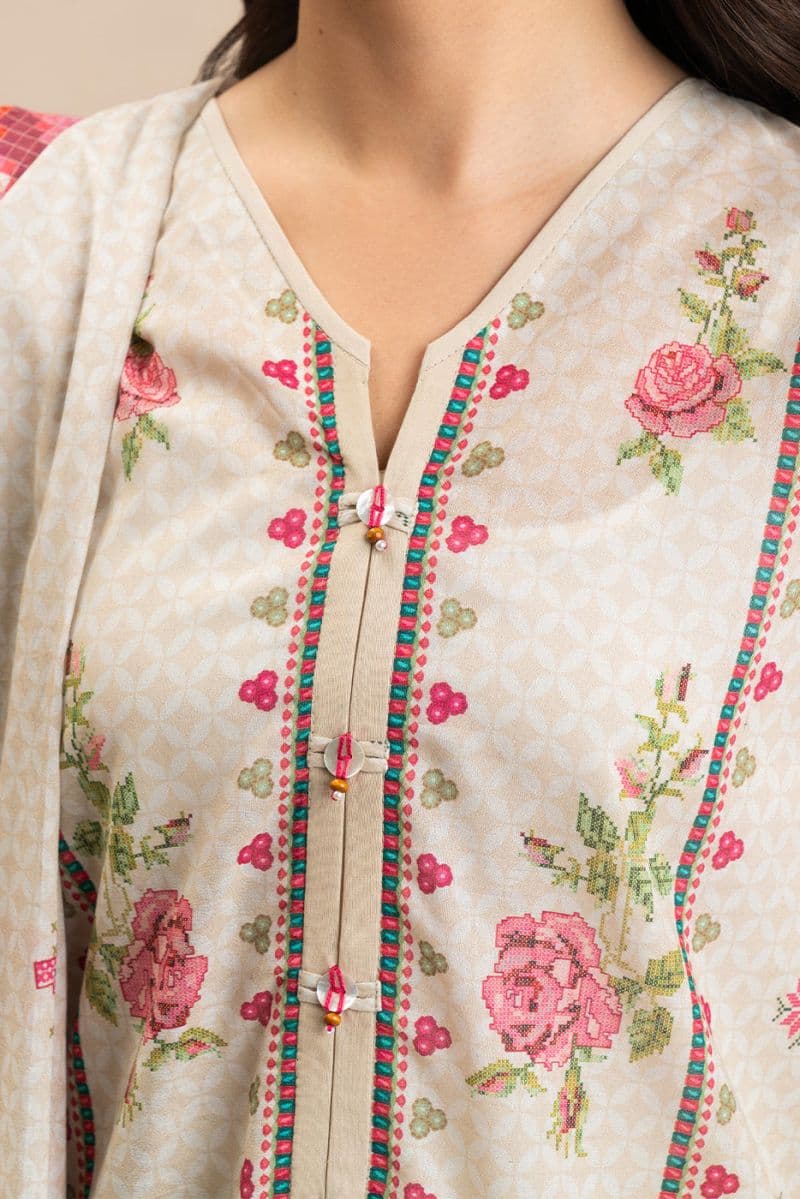 3 PIECE PRINTED LAWN SUIT-DUNE MIST (UNSTITCHED) thumbnail