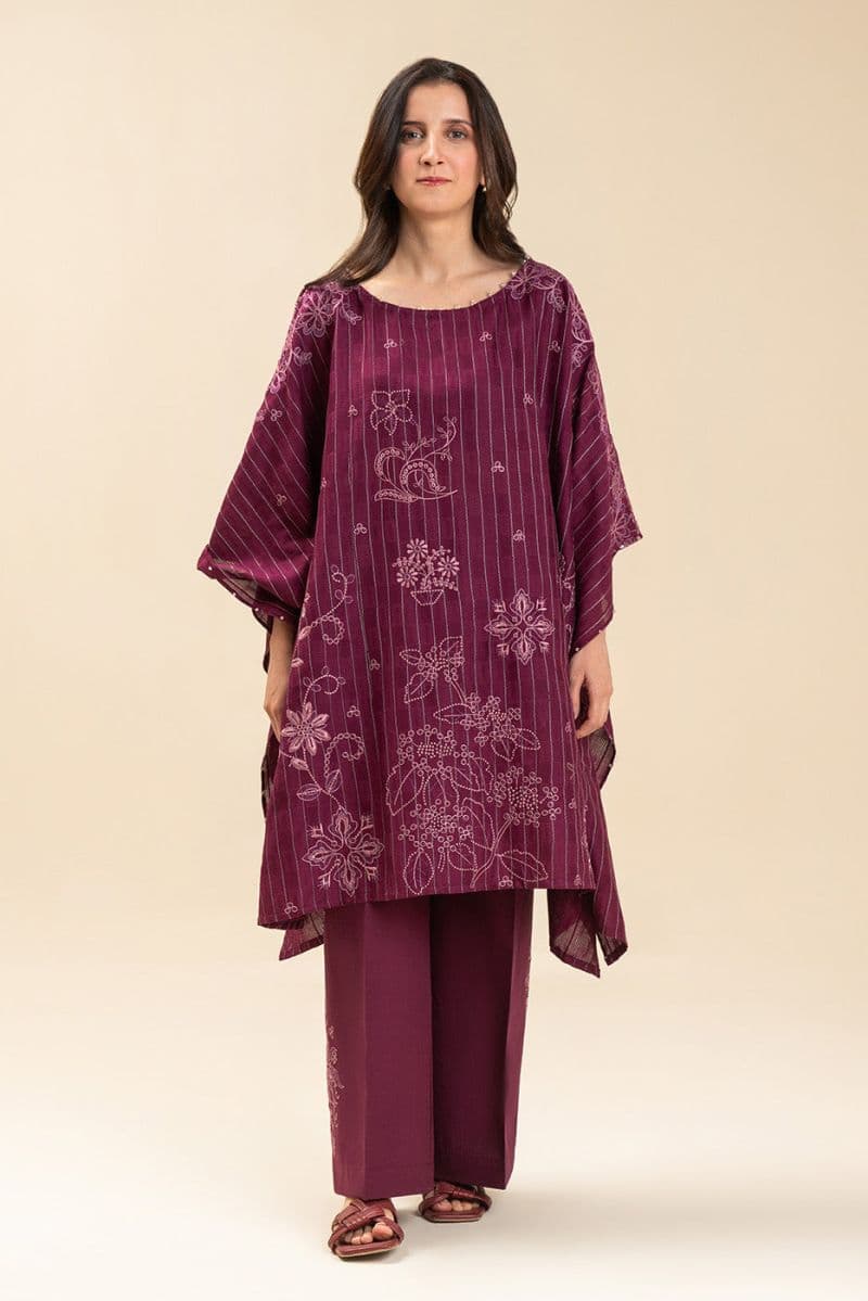 2 PICE EMBROIDERED SELF JACQUARD SUIT-FUCHSIA FLARE (UNSTITCHED) thumbnail