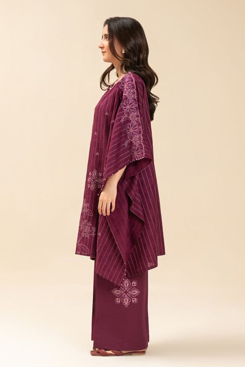 2 PICE EMBROIDERED SELF JACQUARD SUIT-FUCHSIA FLARE (UNSTITCHED) thumbnail