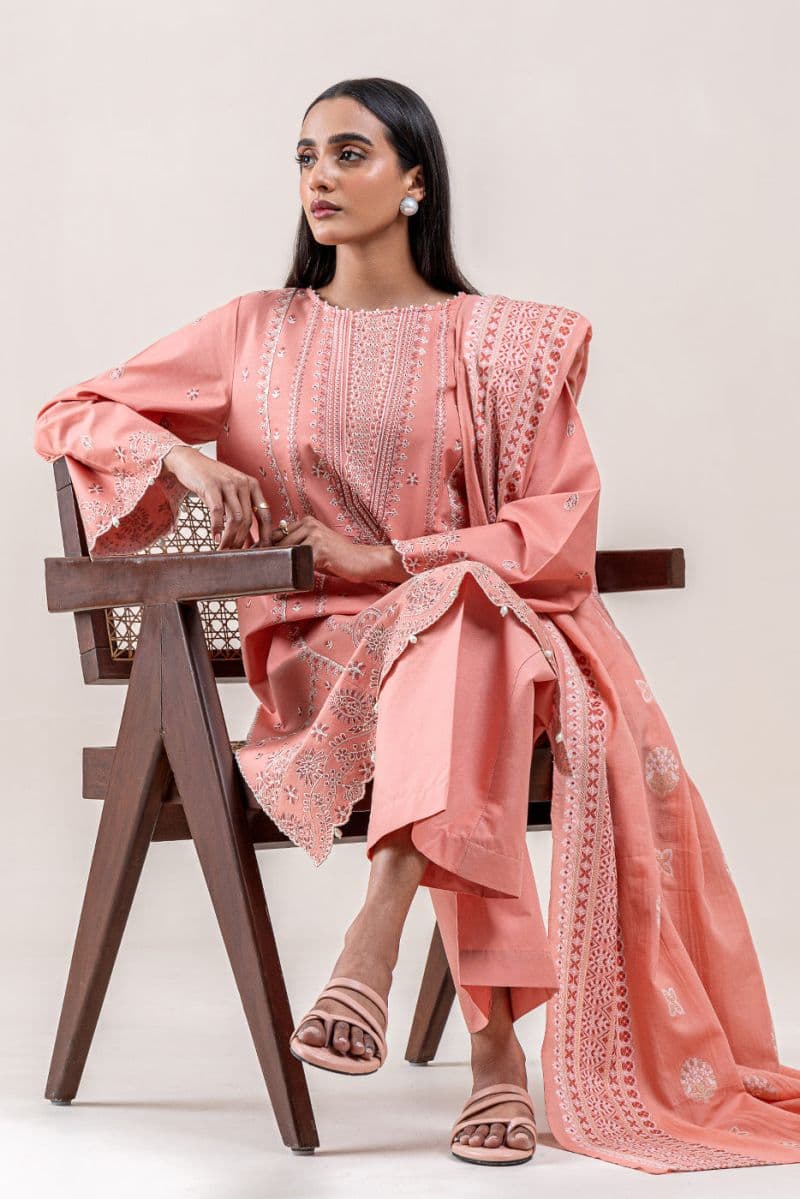 3 PIECE EMBROIDERED LAWN SUIT-CORAL BLISS (UNSTITCHED) thumbnail