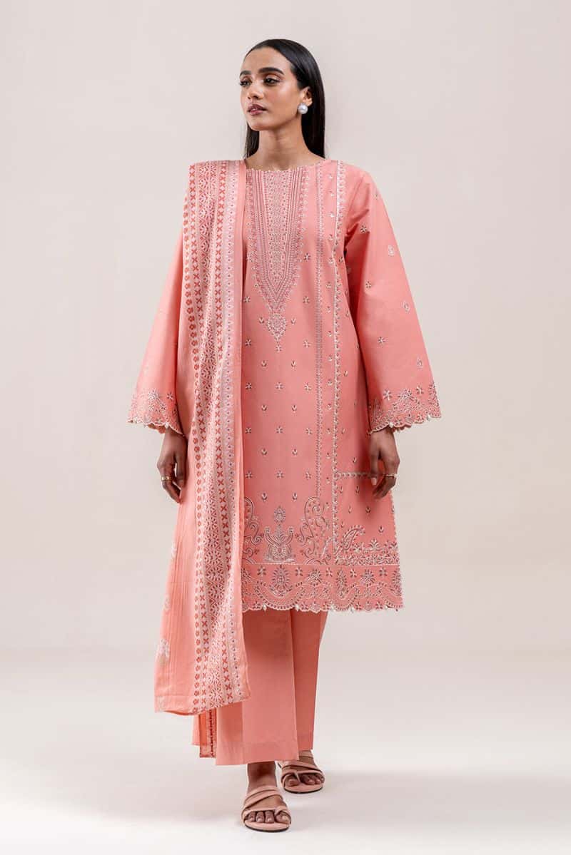 3 PIECE EMBROIDERED LAWN SUIT-CORAL BLISS (UNSTITCHED) - alternate view
