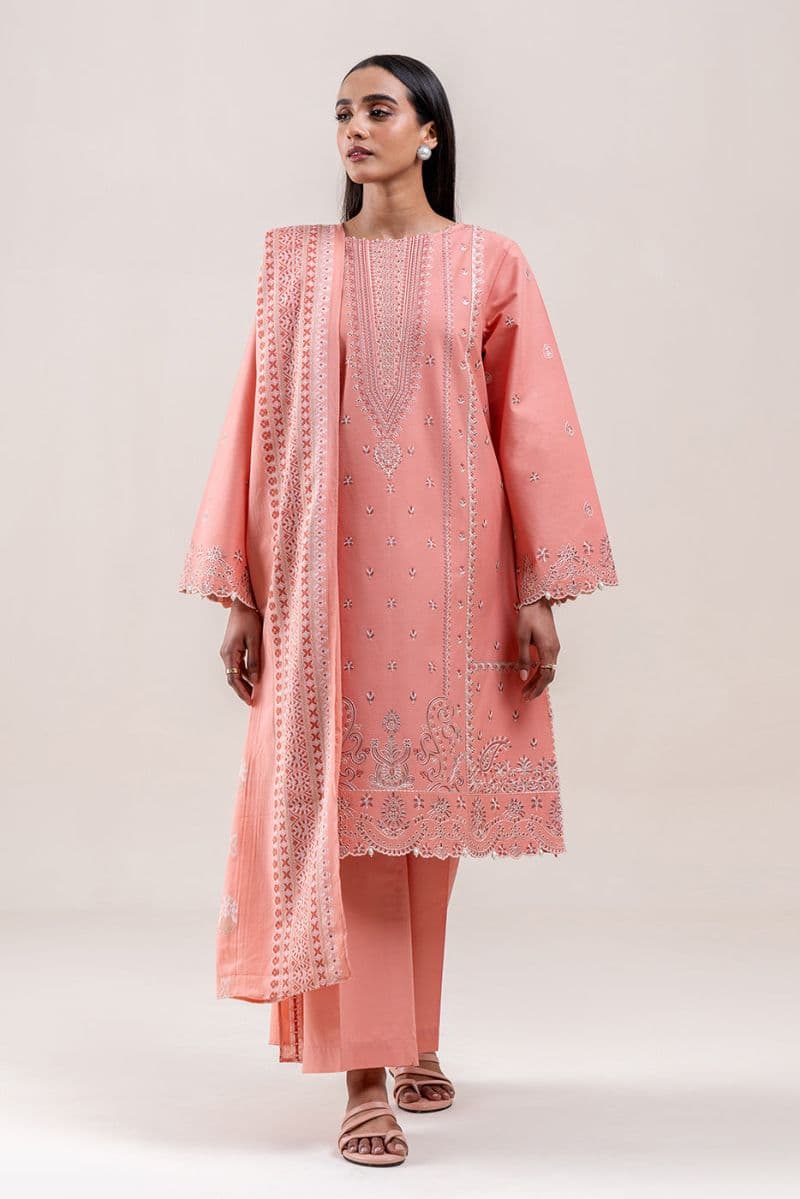 3 PIECE EMBROIDERED LAWN SUIT-CORAL BLISS (UNSTITCHED) thumbnail