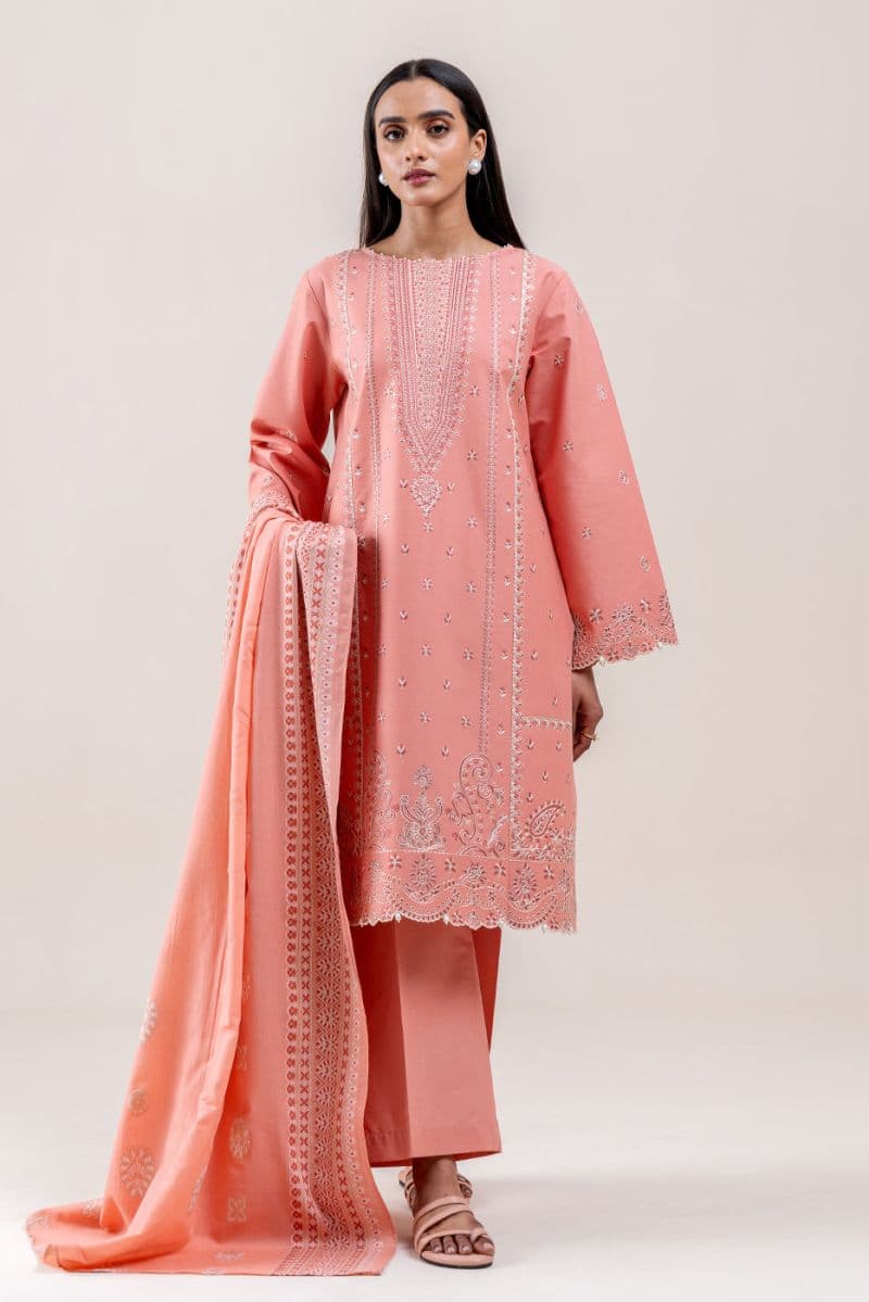 3 PIECE EMBROIDERED LAWN SUIT-CORAL BLISS (UNSTITCHED) thumbnail