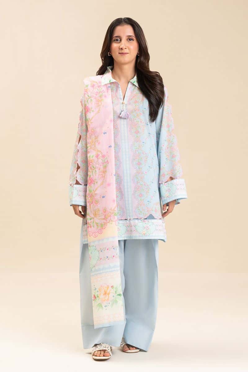 3 PIECE PRINTED LAWN SUIT-PASTEL DELICACY (UNSTITCHED) - alternate view
