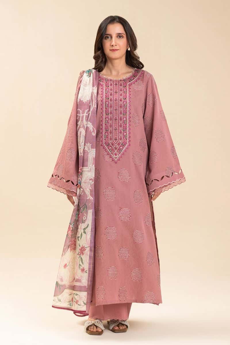 3 PICE EMBROIDERED LAWN SUIT-SALMON ROSE (UNSTITCHED) - alternate view
