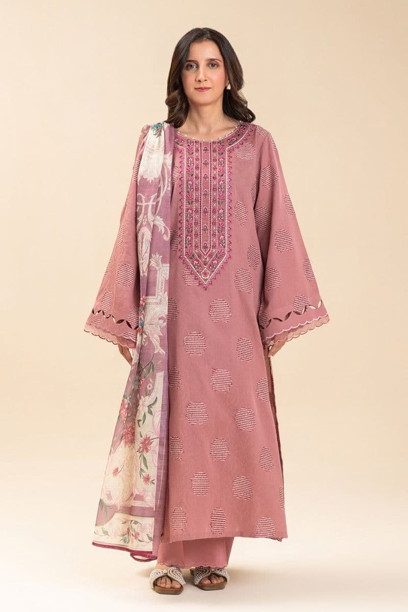 3 PICE EMBROIDERED LAWN SUIT-SALMON ROSE (UNSTITCHED) thumbnail