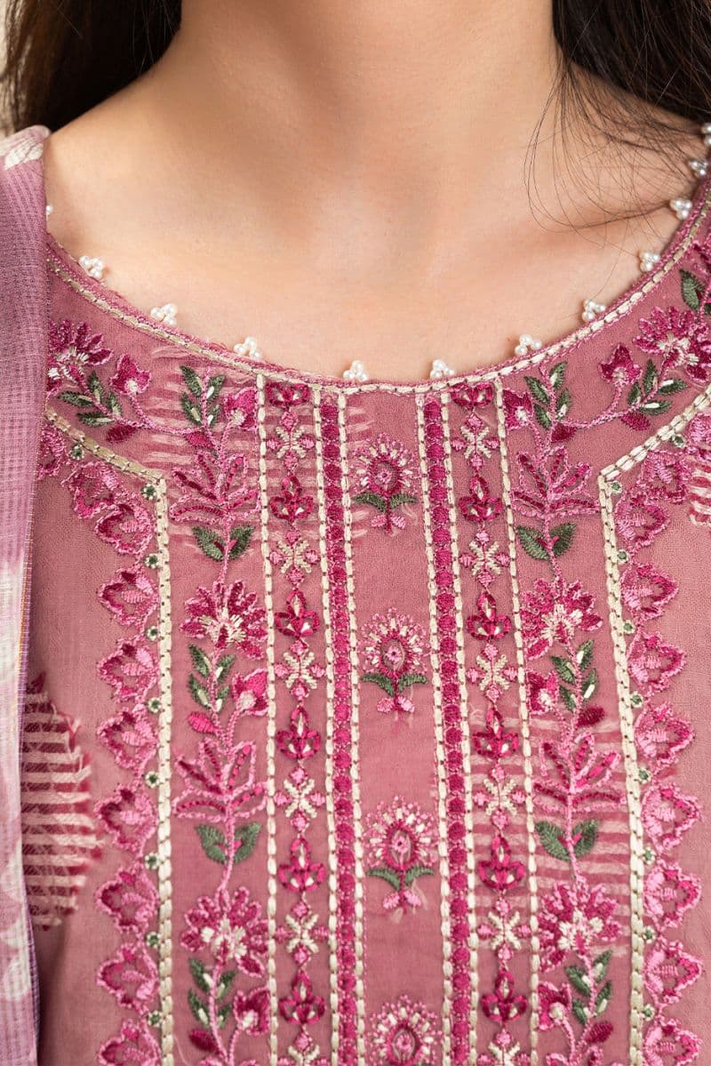 3 PICE EMBROIDERED LAWN SUIT-SALMON ROSE (UNSTITCHED) thumbnail