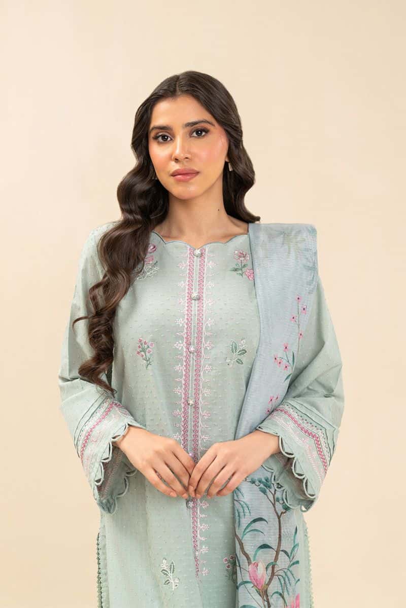 3 PIECE EMBROIDERED SELF JACQUARD SUIT-MINT GROVE (UNSTITCHED)