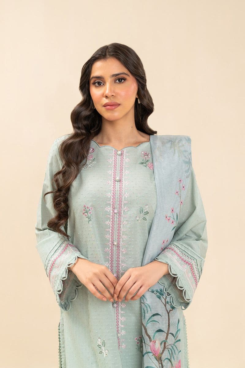 3 PIECE EMBROIDERED SELF JACQUARD SUIT-MINT GROVE (UNSTITCHED) thumbnail