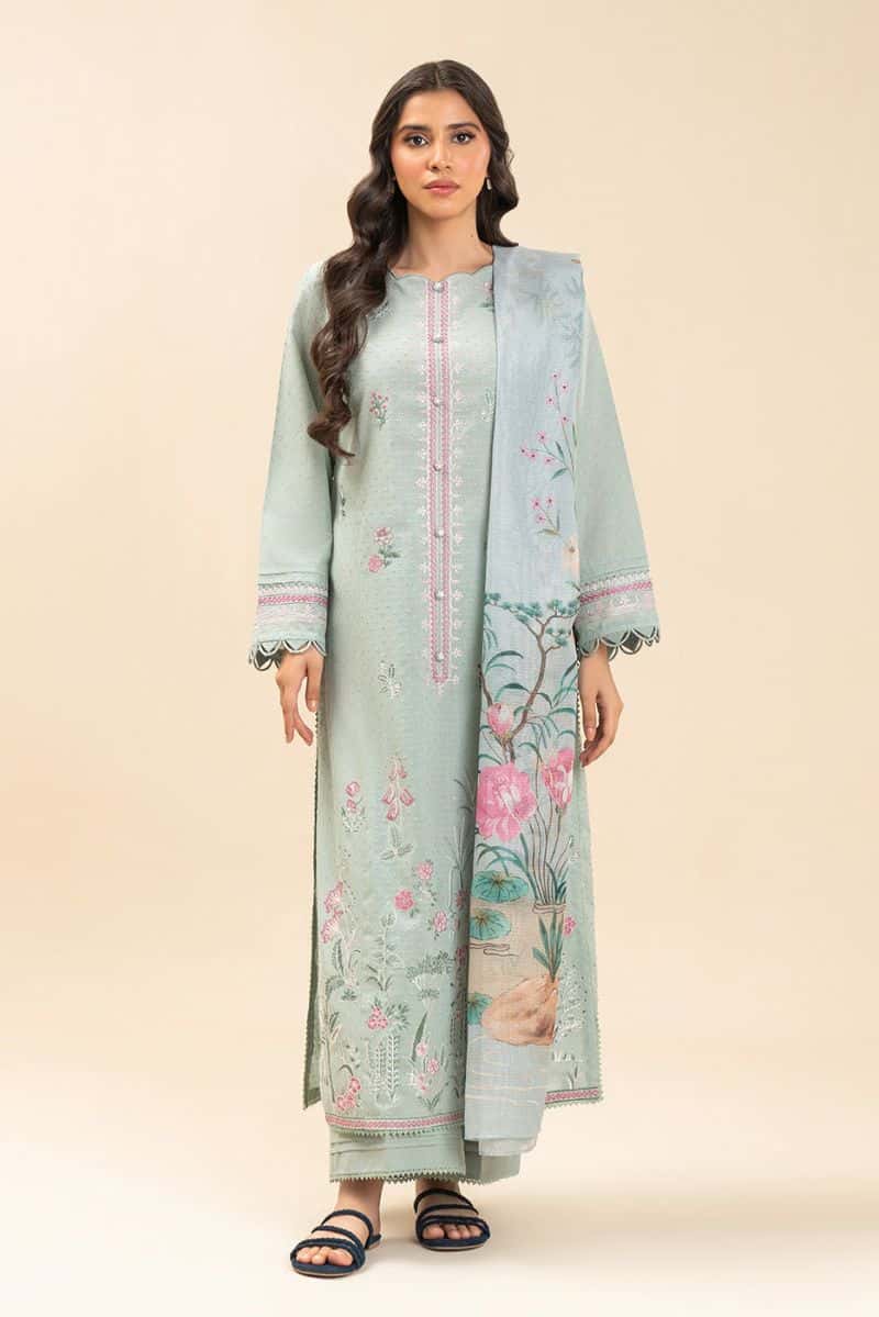 3 PIECE EMBROIDERED SELF JACQUARD SUIT-MINT GROVE (UNSTITCHED) - alternate view