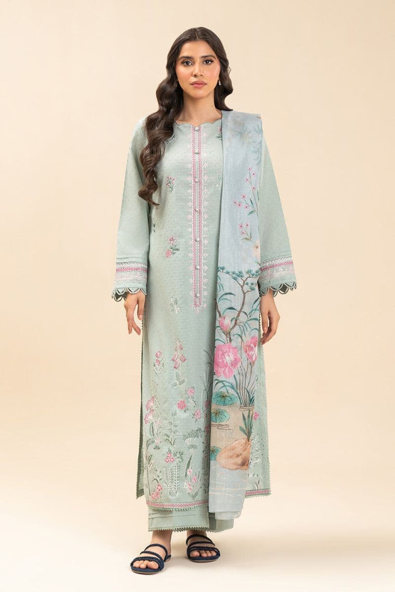 3 PIECE EMBROIDERED SELF JACQUARD SUIT-MINT GROVE (UNSTITCHED) thumbnail