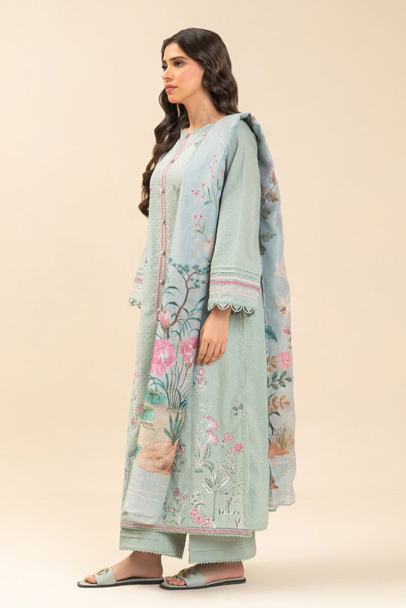 3 PIECE EMBROIDERED SELF JACQUARD SUIT-MINT GROVE (UNSTITCHED) thumbnail
