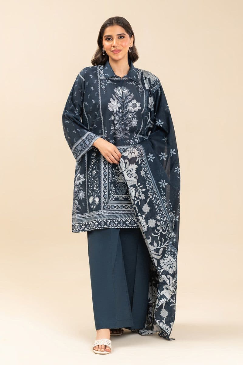 3 PIECE PRINTED LAWN SUIT-MYSTIC TIDE (UNSTITCHED) thumbnail