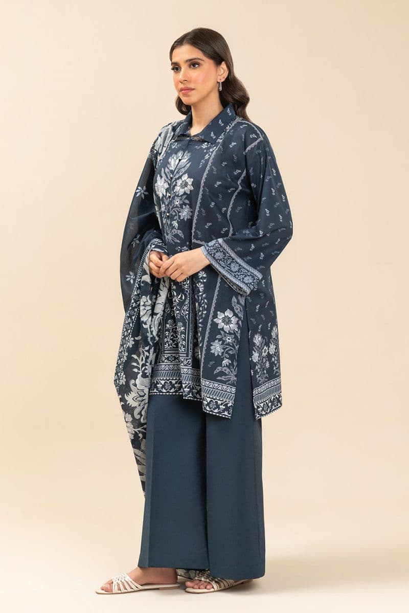 3 PIECE PRINTED LAWN SUIT-MYSTIC TIDE (UNSTITCHED) thumbnail