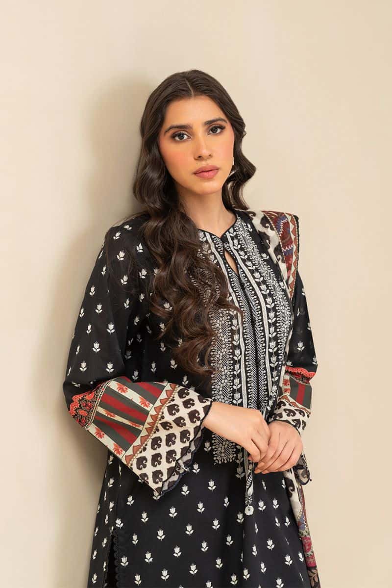 3 PIECE PRINTED LAWN SUIT-SOMBER BLACK (UNSTITCHED)