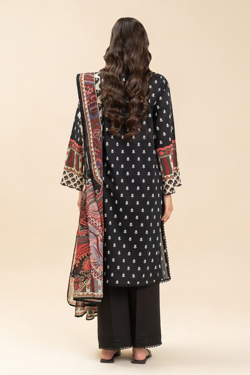 3 PIECE PRINTED LAWN SUIT-SOMBER BLACK (UNSTITCHED) thumbnail