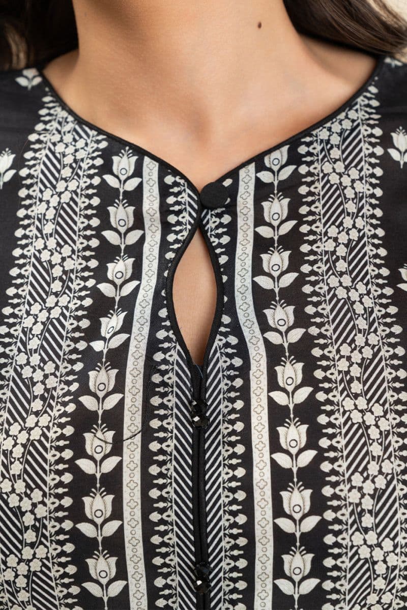 3 PIECE PRINTED LAWN SUIT-SOMBER BLACK (UNSTITCHED) thumbnail