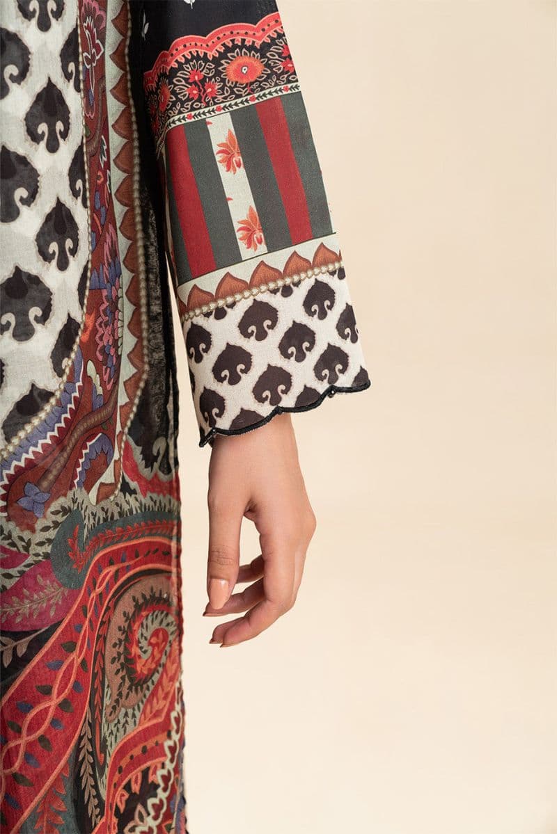 3 PIECE PRINTED LAWN SUIT-SOMBER BLACK (UNSTITCHED) thumbnail