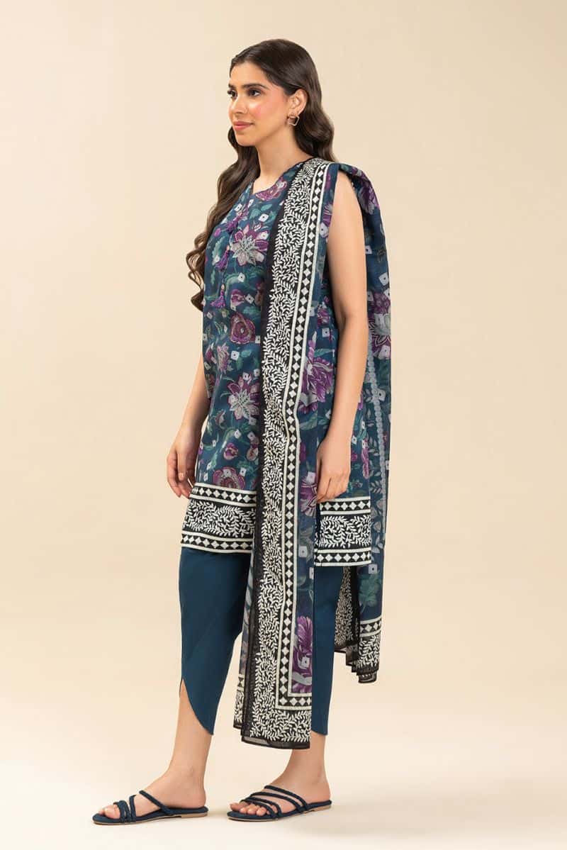 3 PIECE PRINTED LAWN SUIT-COASTAL SPRAY (UNSTITCHED) - alternate view